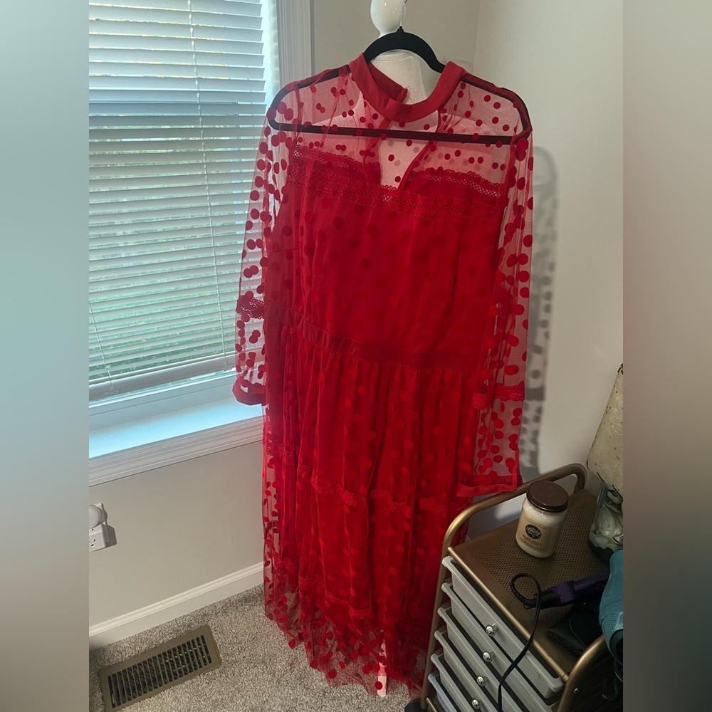 Elegant Red Polka Dot Dress